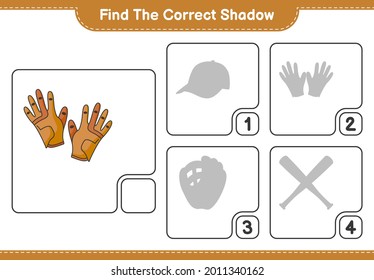 Find the correct shadow. Find and match the correct shadow of Golf Gloves. Educational children game, printable worksheet, vector illustration