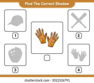 Find the correct shadow. Find and match the correct shadow of Golf Gloves. Educational children game, printable worksheet, vector illustration