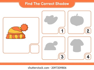 Find the correct shadow. Find and match the correct shadow of Hat. Educational children game, printable worksheet, vector illustration