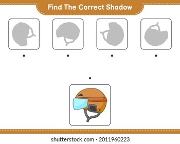 Find the correct shadow. Find and match the correct shadow of Hockey Helmet. Educational children game, printable worksheet, vector illustration