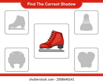 Find the correct shadow. Find and match the correct shadow of Ice Skates. Educational children game, printable worksheet, vector illustration