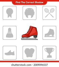 Find the correct shadow. Find and match the correct shadow of Ice Skates. Educational children game, printable worksheet, vector illustration