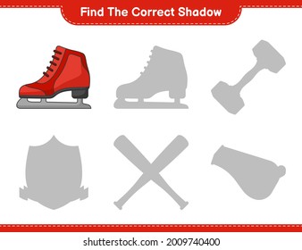 Find the correct shadow. Find and match the correct shadow of Ice Skates. Educational children game, printable worksheet, vector illustration