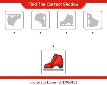 Find the correct shadow. Find and match the correct shadow of Ice Skates. Educational children game, printable worksheet, vector illustration