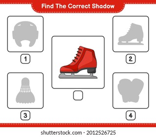 Find the correct shadow. Find and match the correct shadow of Ice Skates. Educational children game, printable worksheet, vector illustration