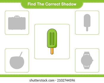 Find the correct shadow. Find and match the correct shadow of Ice Cream. Educational children game, printable worksheet, vector illustration