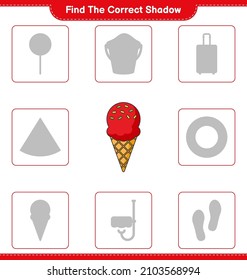 Find the correct shadow. Find and match the correct shadow of Ice Cream. Educational children game, printable worksheet, vector illustration