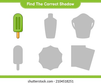 Find the correct shadow. Find and match the correct shadow of Ice Cream. Educational children game, printable worksheet, vector illustration