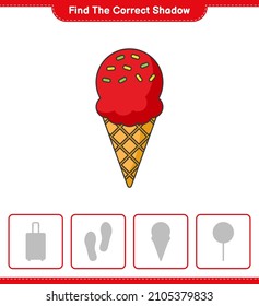 Find the correct shadow. Find and match the correct shadow of Ice Cream. Educational children game, printable worksheet, vector illustration