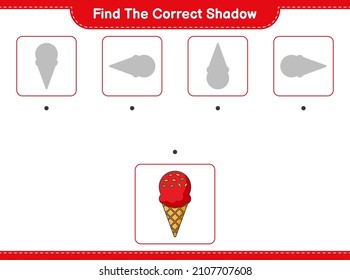 Find the correct shadow. Find and match the correct shadow of Ice Cream. Educational children game, printable worksheet, vector illustration