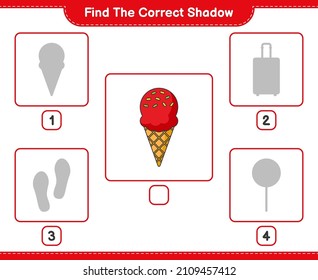 Find the correct shadow. Find and match the correct shadow of Ice Cream. Educational children game, printable worksheet, vector illustration