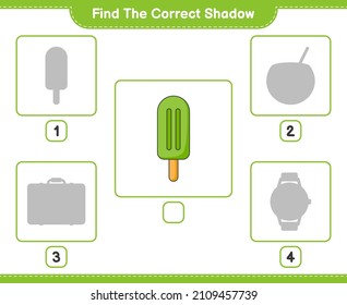 Find the correct shadow. Find and match the correct shadow of Ice Cream. Educational children game, printable worksheet, vector illustration