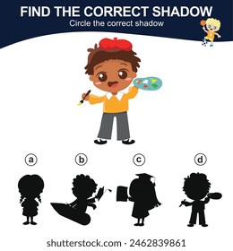 Find the correct shadow. Match the image with the shadow. Worksheet for kid. Educational printable worksheet. Simple gaming level for preschool kids. Vector illustration.
