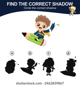 Find the correct shadow. Match the image with the shadow. Worksheet for kid. Educational printable worksheet. Simple gaming level for preschool kids. Vector illustration.