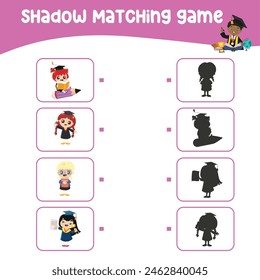 Find the correct shadow. Match the image with the shadow. Worksheet for kid. Educational printable worksheet. Simple gaming level for preschool kids. Vector illustration.
