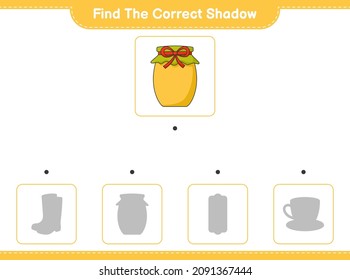 Find the correct shadow. Find and match the correct shadow of Jam. Educational children game, printable worksheet, vector illustration