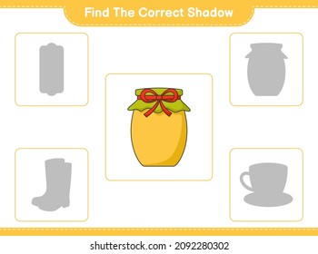 Find the correct shadow. Find and match the correct shadow of Jam. Educational children game, printable worksheet, vector illustration