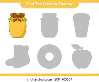 Find the correct shadow. Find and match the correct shadow of Jam. Educational children game, printable worksheet, vector illustration