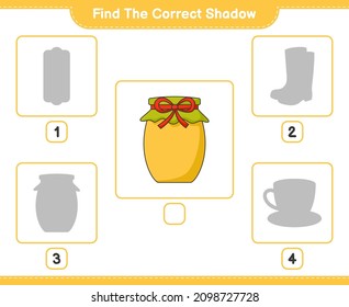 Find the correct shadow. Find and match the correct shadow of Jam. Educational children game, printable worksheet, vector illustration