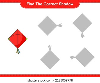 Find the correct shadow. Find and match the correct shadow of Kite. Educational children game, printable worksheet, vector illustration