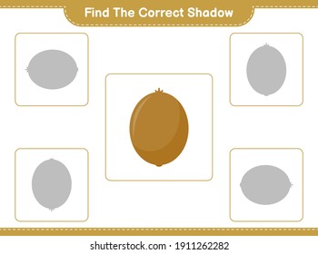 Find the correct shadow. Find and match the correct shadow of Kiwi. Educational children game, printable worksheet, vector illustration