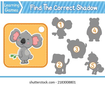 Find The Correct Shadow Find And Match The Correct Shadow Of Koala. Kids Educational Game. Printable Worksheet Vector Illustration. Children Learning Game