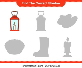 Find the correct shadow. Find and match the correct shadow of Lantern. Educational children game, printable worksheet, vector illustration