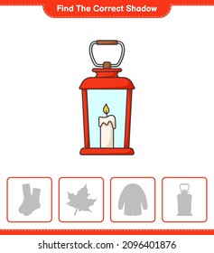Find the correct shadow. Find and match the correct shadow of Lantern. Educational children game, printable worksheet, vector illustration