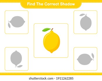 Find the correct shadow. Find and match the correct shadow of Lemon. Educational children game, printable worksheet, vector illustration