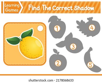 Find The Correct Shadow Find And Match The Correct Shadow Of Lemon. Kids Educational Game. Printable Worksheet Vector Illustration. Learning Game