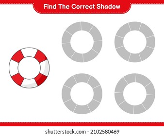 Find the correct shadow. Find and match the correct shadow of Lifebuoy. Educational children game, printable worksheet, vector illustration