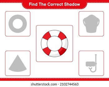 Encuentra la sombra correcta. Buscar y coincidir con la sombra correcta de Lifebuoy. Juego infantil educativo, hoja de cálculo imprimible, ilustración vectorial