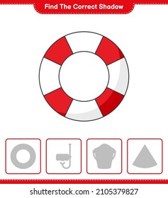 Encuentra la sombra correcta. Buscar y coincidir con la sombra correcta de Lifebuoy. Juego infantil educativo, hoja de cálculo imprimible, ilustración vectorial