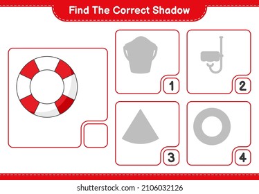 Find the correct shadow. Find and match the correct shadow of Lifebuoy. Educational children game, printable worksheet, vector illustration