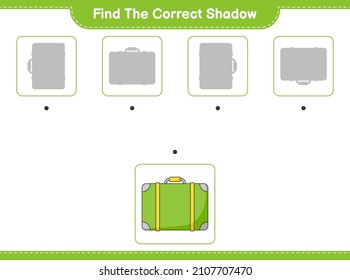 Find the correct shadow. Find and match the correct shadow of Luggage. Educational children game, printable worksheet, vector illustration