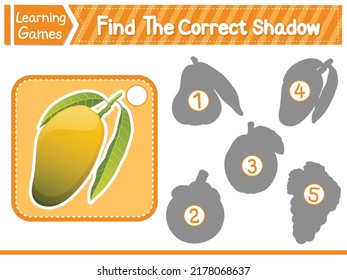 Find The Correct Shadow Find And Match The Correct Shadow Of Mango. Kids Educational Game. Printable Worksheet Vector Illustration. Learning Game