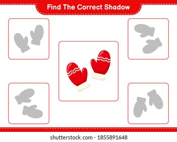 Find the correct shadow. Find and match the correct shadow of Mittens. Educational children game, printable worksheet, vector illustration
