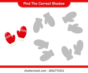 Find the correct shadow. Find and match the correct shadow of Mittens. Educational children game, printable worksheet, vector illustration