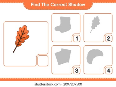 Find the correct shadow. Find and match the correct shadow of Oak Leaf. Educational children game, printable worksheet, vector illustration