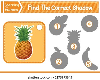 Find The Correct Shadow Find And Match The Correct Shadow Of Pineapple. Kids Educational Game. Printable Worksheet Vector Illustration.  Learning Game