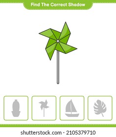 Find the correct shadow. Find and match the correct shadow of Pinwheels. Educational children game, printable worksheet, vector illustration