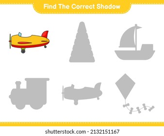 Find the correct shadow. Find and match the correct shadow of Plane. Educational children game, printable worksheet, vector illustration