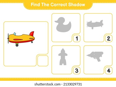 Find the correct shadow. Find and match the correct shadow of Plane. Educational children game, printable worksheet, vector illustration