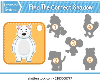 Find The Correct Shadow Find And Match The Correct Shadow Of Polar Bear. Kids Educational Game. Printable Worksheet Vector Illustration. Children Learning Game