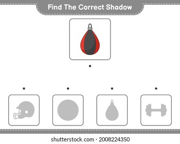 Find the correct shadow. Find and match the correct shadow of Punching Bag. Educational children game, printable worksheet, vector illustration