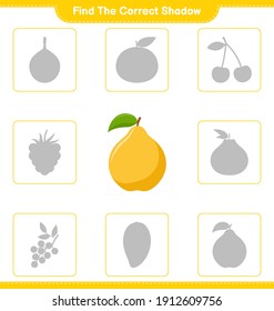 Find the correct shadow. Find and match the correct shadow of Quince. Educational children game, printable worksheet, vector illustration