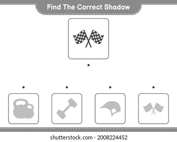Find the correct shadow. Find and match the correct shadow of Racing Flags. Educational children game, printable worksheet, vector illustration