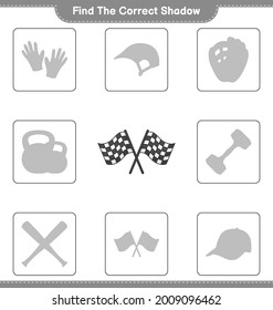Find the correct shadow. Find and match the correct shadow of Racing Flags. Educational children game, printable worksheet, vector illustration