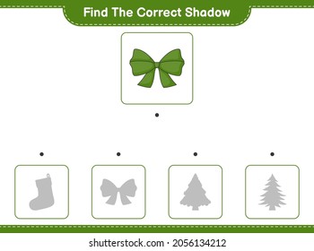 Find the correct shadow. Find and match the correct shadow of Ribbon. Educational children game, printable worksheet, vector illustration