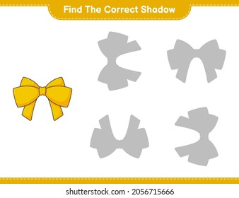 Find the correct shadow. Find and match the correct shadow of Ribbon. Educational children game, printable worksheet, vector illustration